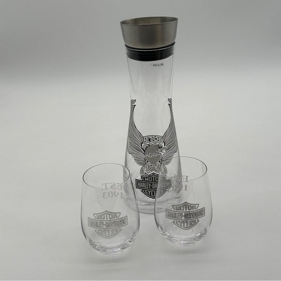 Harley Davidson Eagle & Shield Glass Cocktail Mixer/Hand Blown Glass With Glass - Picture 10 of 13